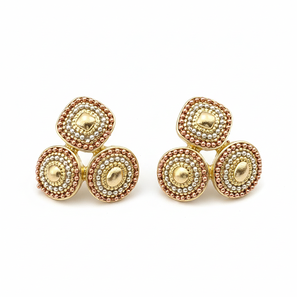 The99Jewel Anti-Tarnish Gold Tone Triple Disc Stud Earrings for Women