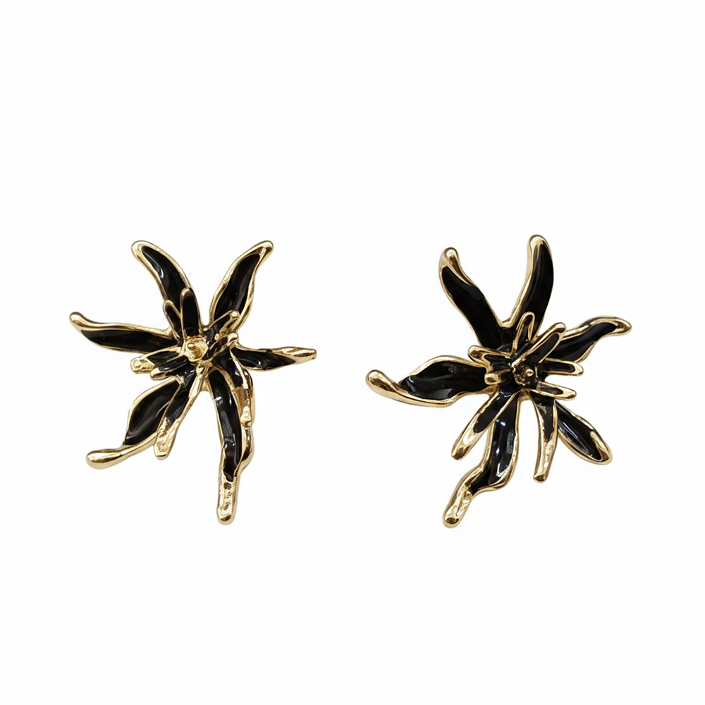 The99Jewel Designer Black & Gold Floral Pattern Anti Tarnish Studs