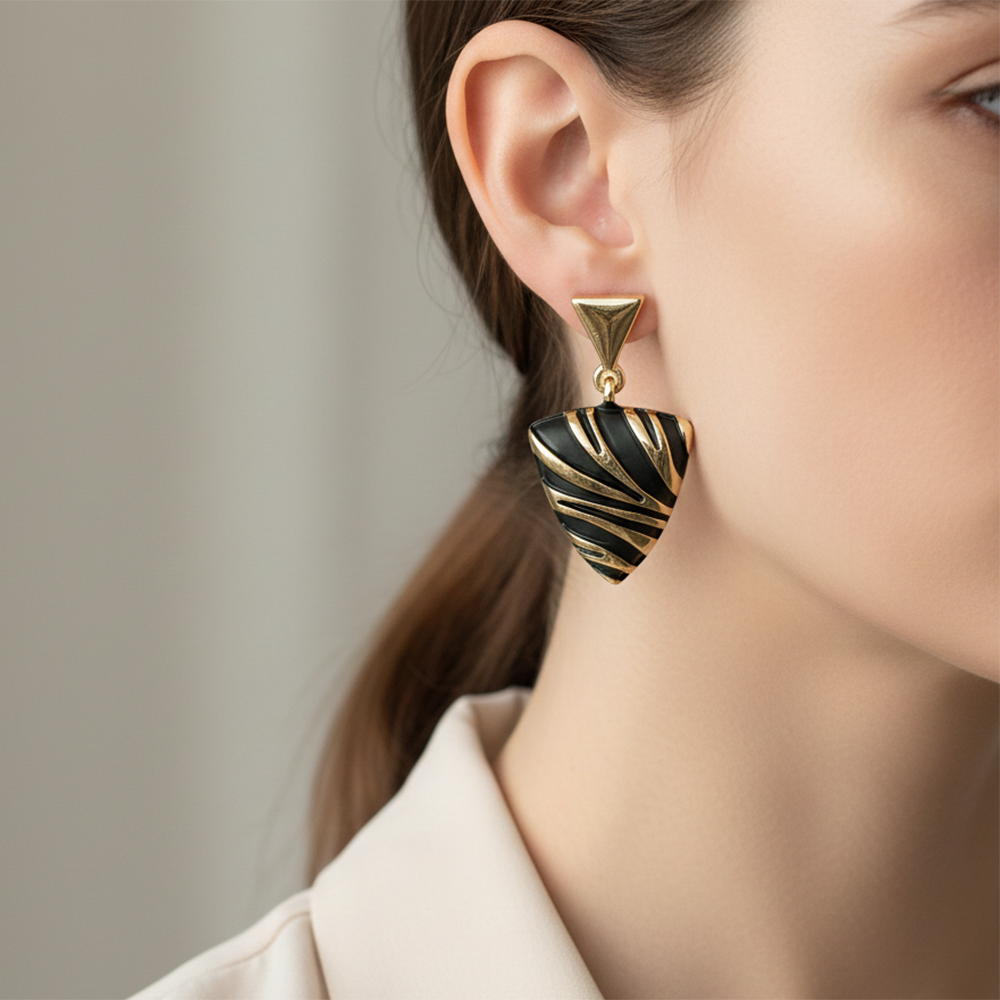 The99Jewel Elegant Black Enamel Statement Anti Tarnish Dangler Earrings