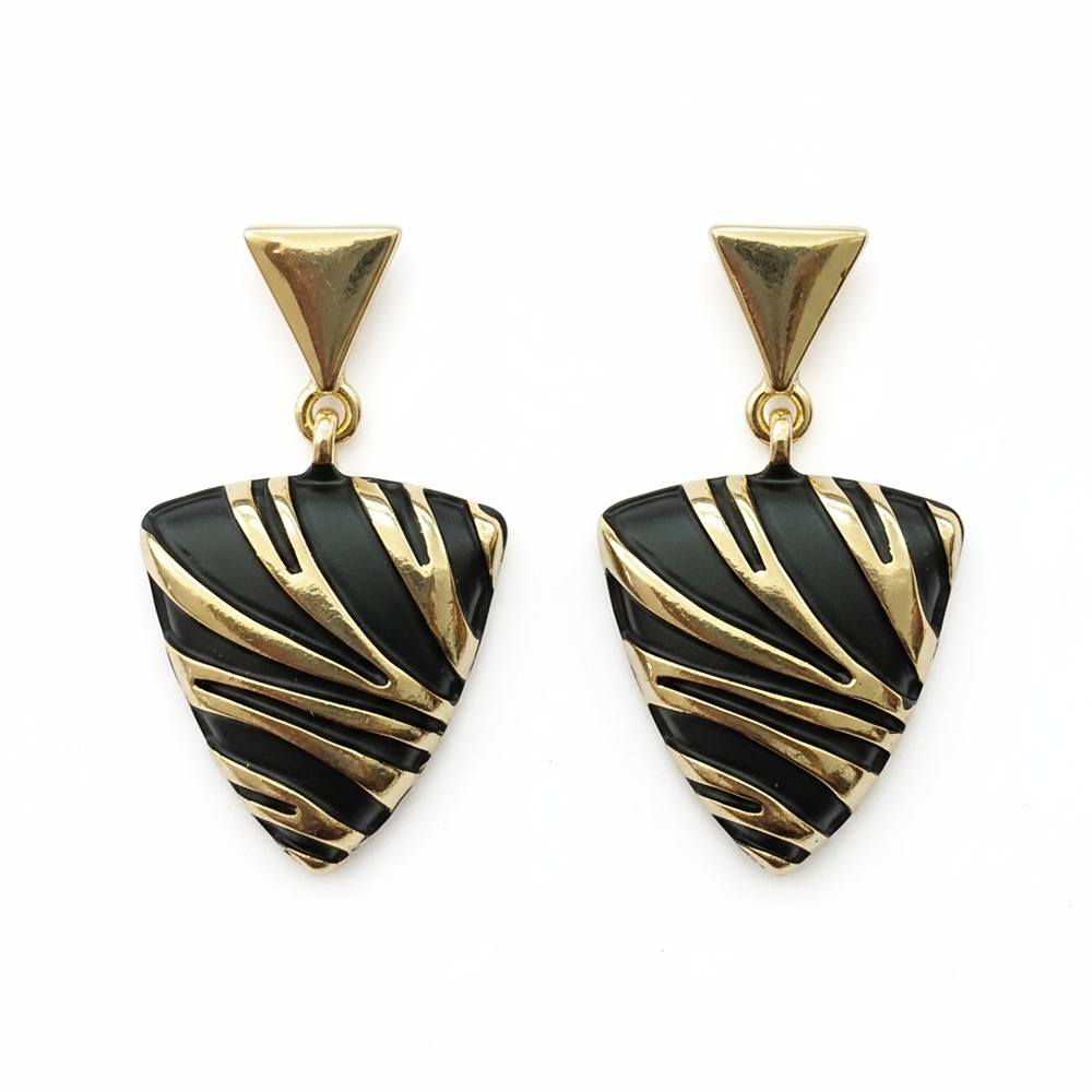 The99Jewel Elegant Black Enamel Statement Anti Tarnish Dangler Earrings