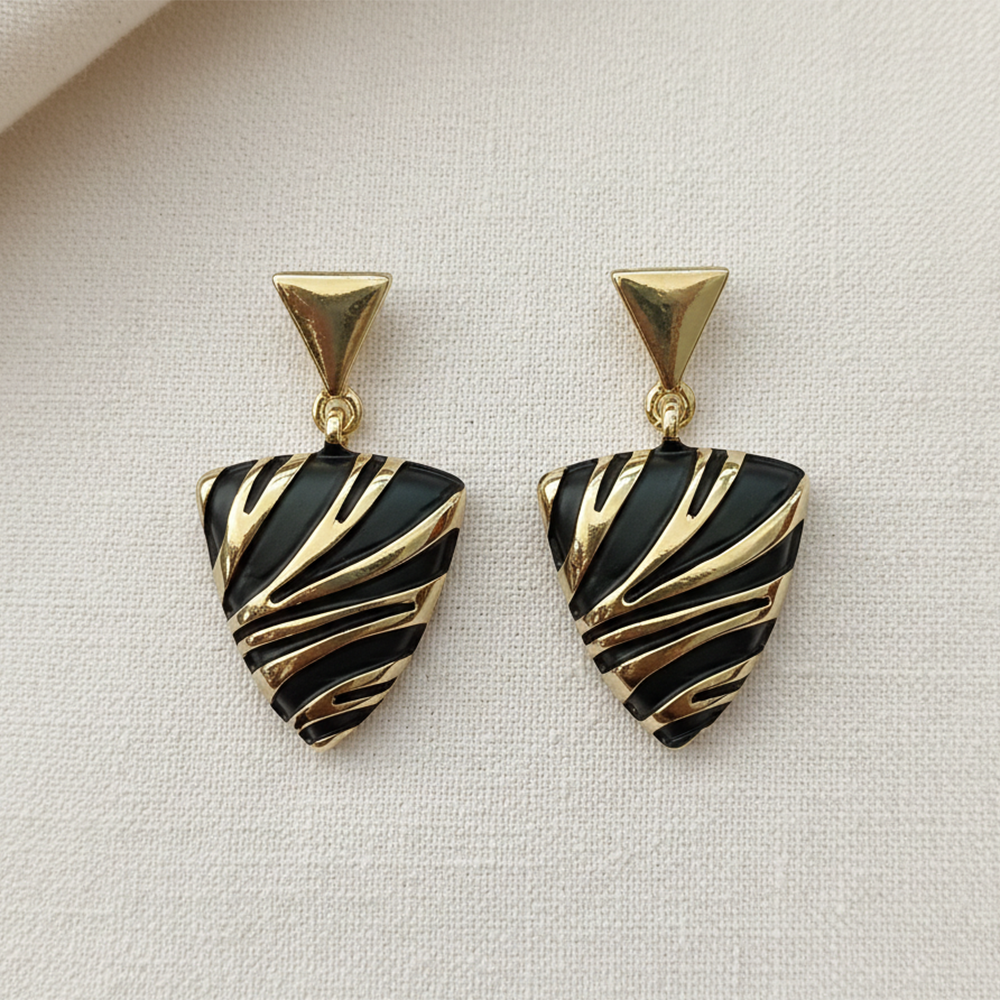 The99Jewel Elegant Black Enamel Statement Anti Tarnish Dangler Earrings