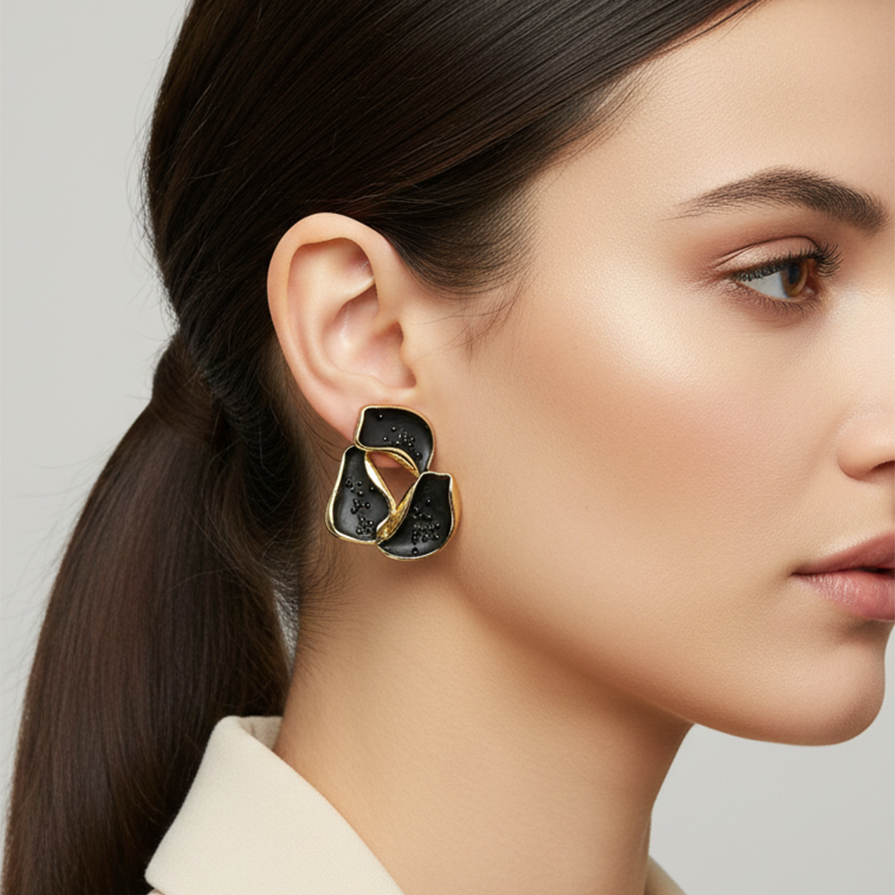 The99Jewel Modern Black Textured Gold Accent Anti Tarnish Earrings