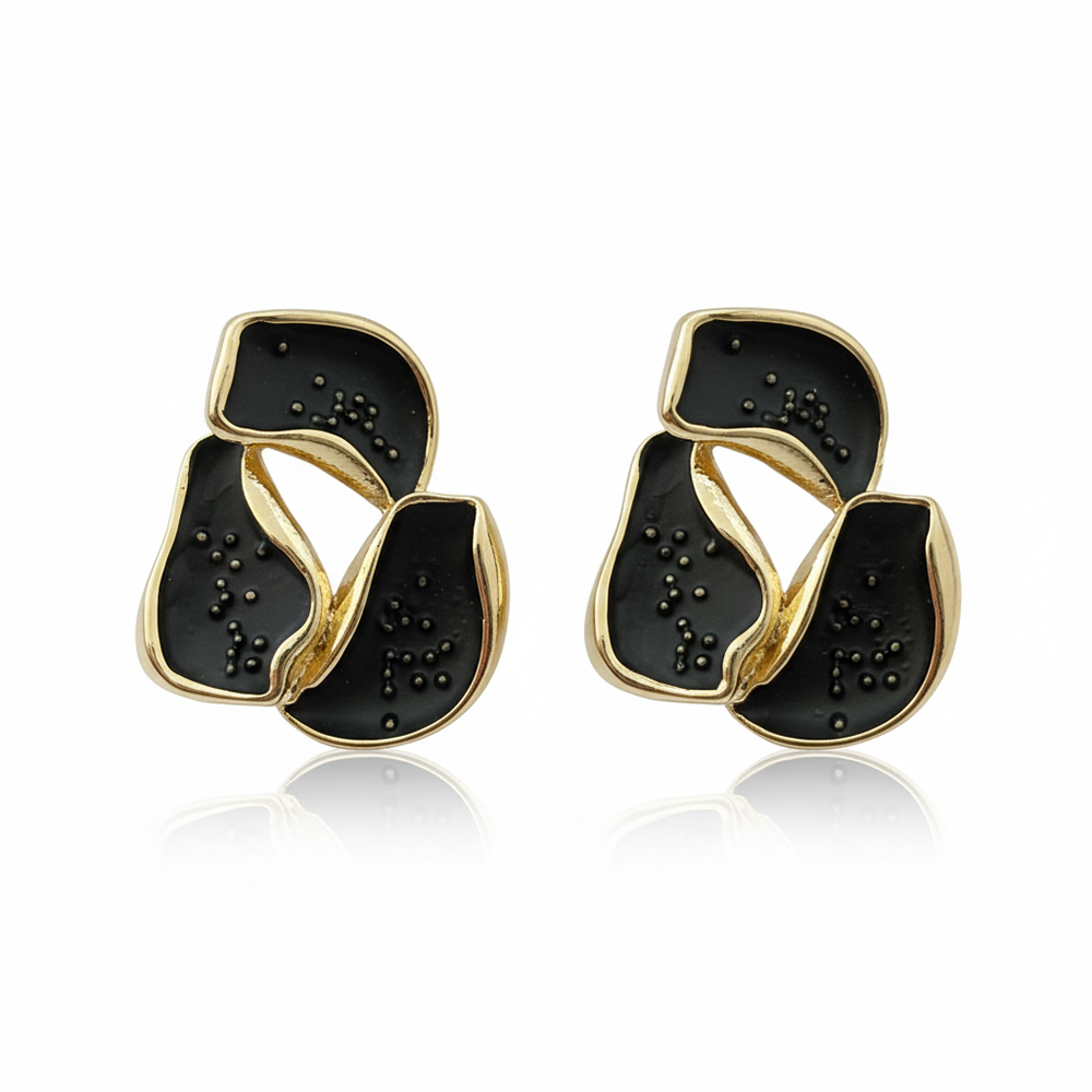 The99Jewel Modern Black Textured Gold Accent Anti Tarnish Earrings