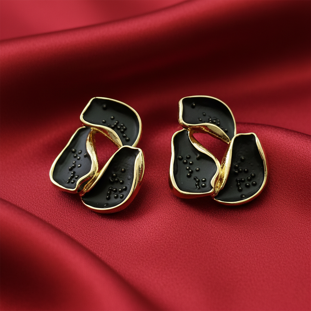The99Jewel Modern Black Textured Gold Accent Anti Tarnish Earrings