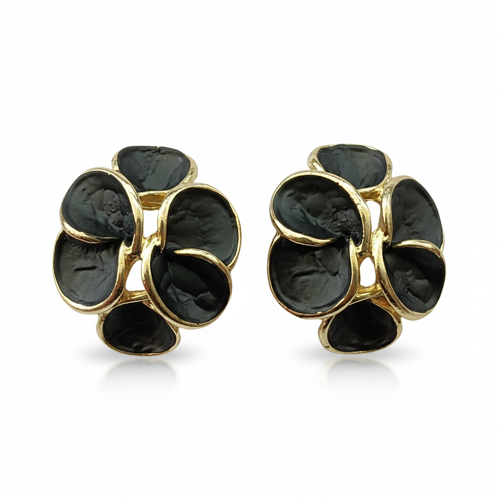 The99Jewel Premium Black Enamel Designer Floral Anti Tarnish Studs