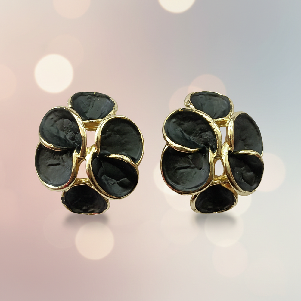 The99Jewel Premium Black Enamel Designer Floral Anti Tarnish Studs