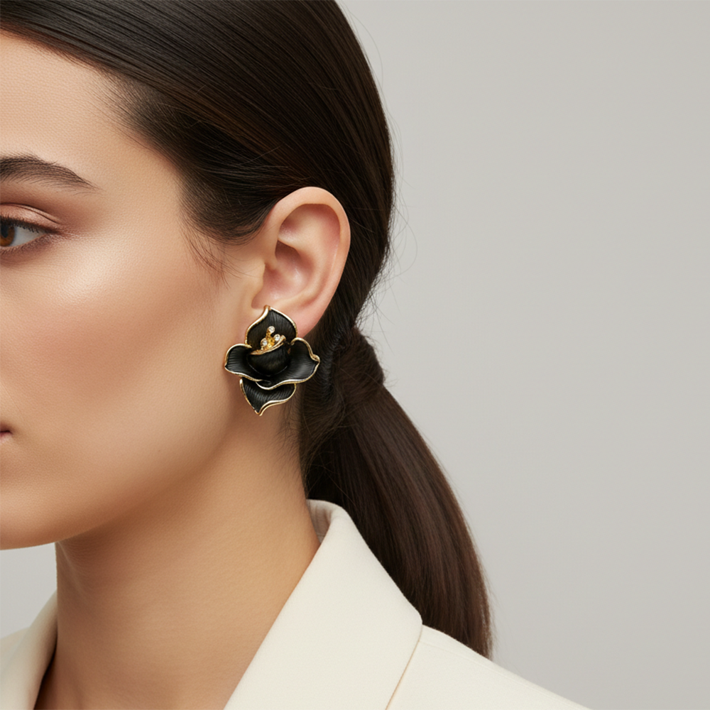 The99Jewel Luxe Black & Gold Abstract Anti Tarnish Stud Earrings