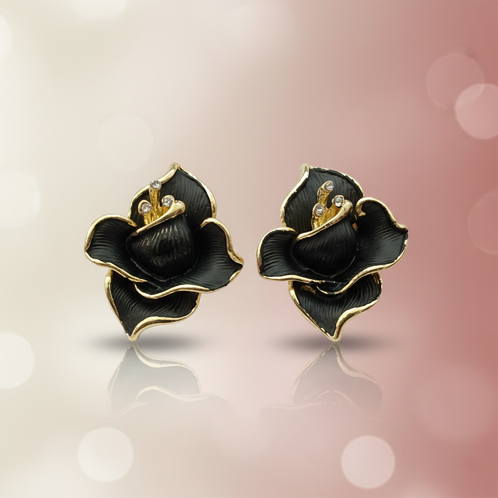 The99Jewel Luxe Black & Gold Abstract Anti Tarnish Stud Earrings