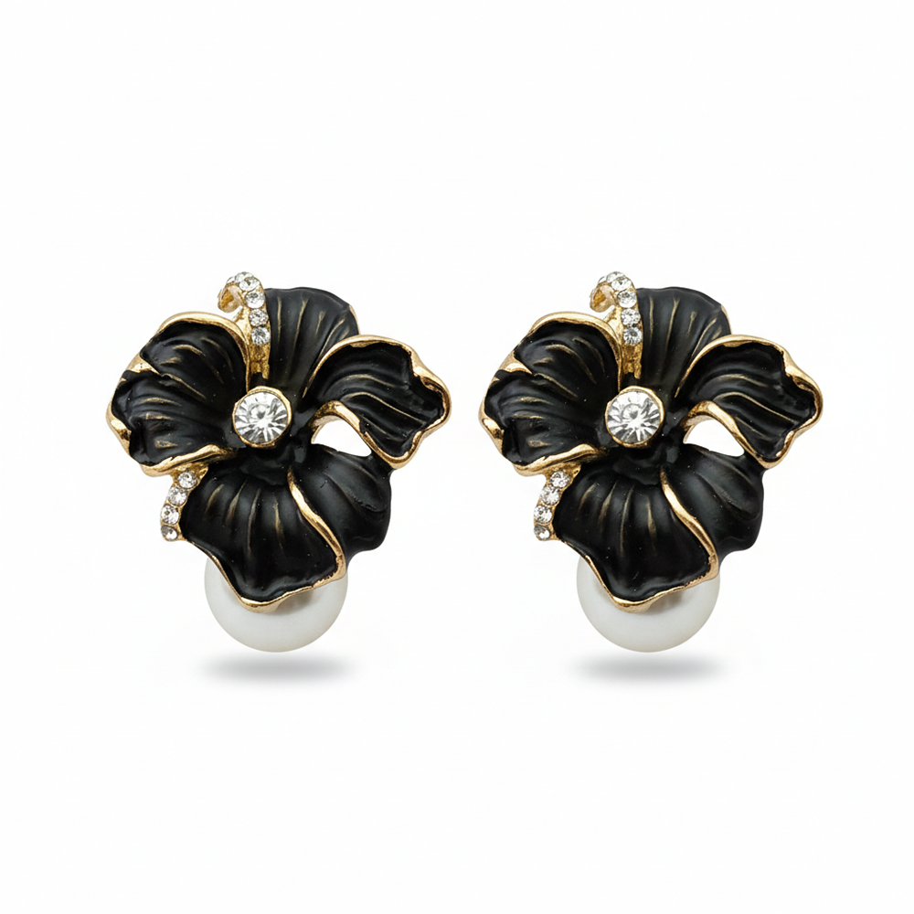 The99Jewel Chic Black Enamel Fashion Floral Anti Tarnish Studs