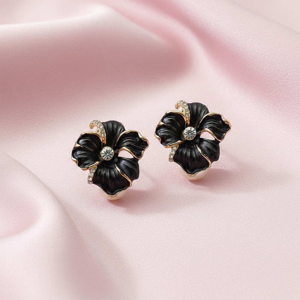 The99Jewel Chic Black Enamel Fashion Floral Anti Tarnish Studs