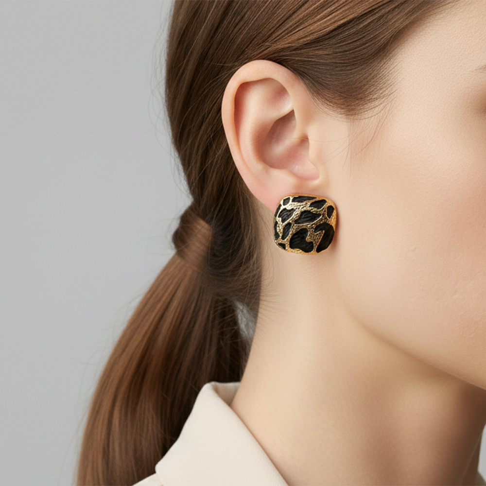 The99Jewel Classy Black Designer Statement Square Shape Anti Tarnish Studs