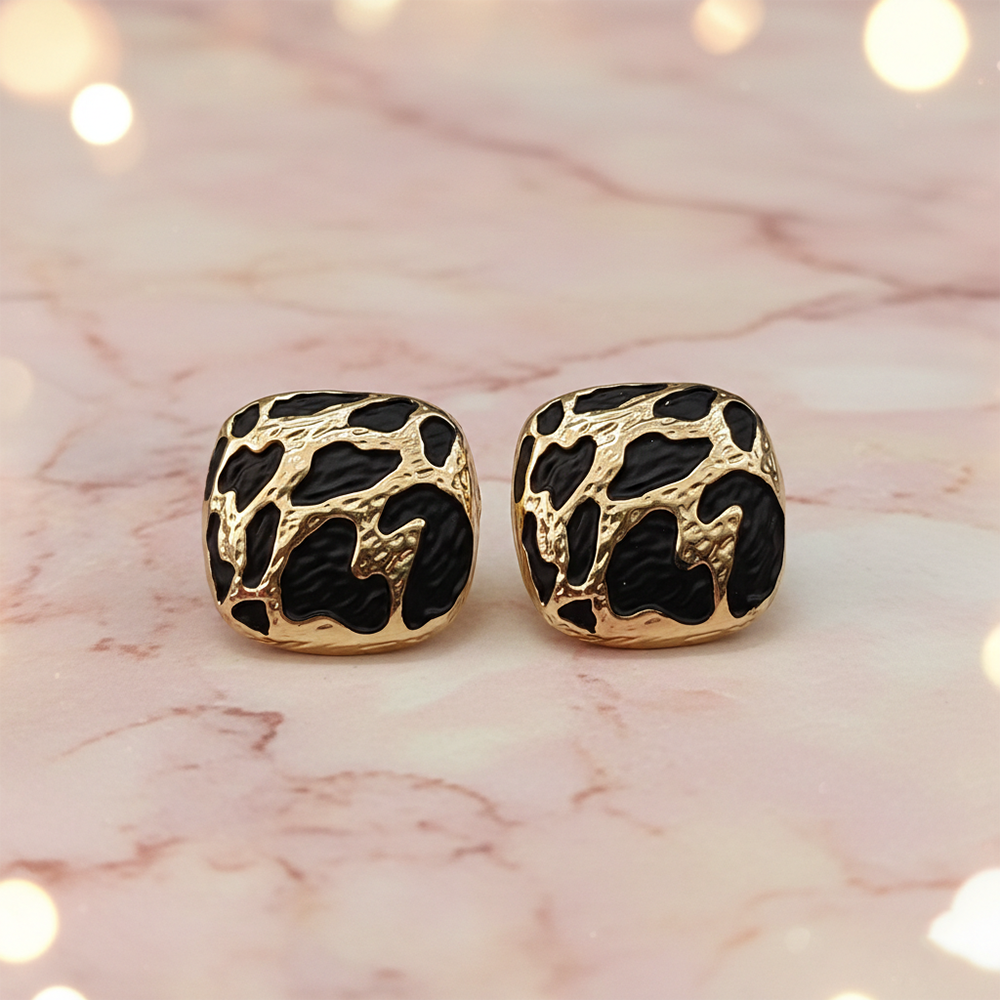 The99Jewel Classy Black Designer Statement Square Shape Anti Tarnish Studs