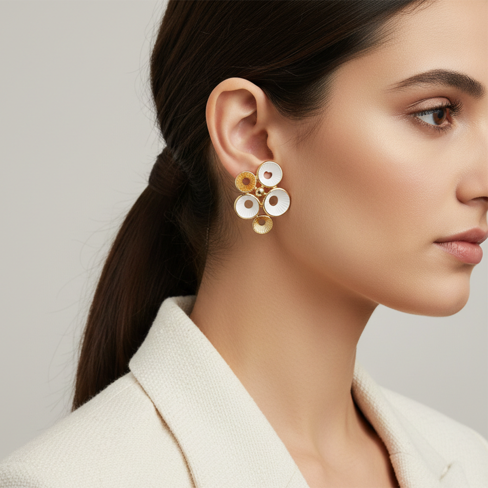 The99Jewel Minimal White Enamel Gold Detail Anti Tarnish  Earrings