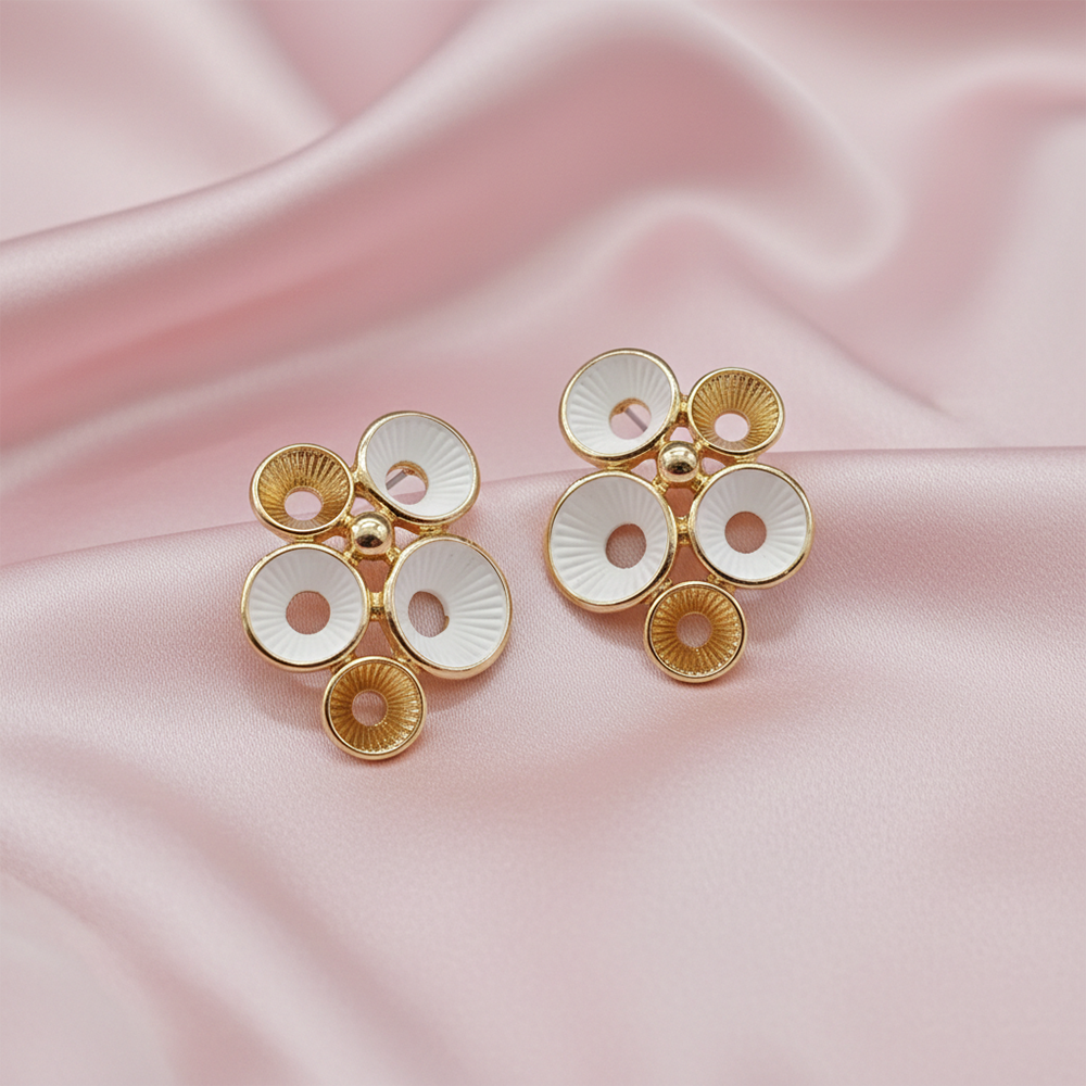The99Jewel Minimal White Enamel Gold Detail Anti Tarnish  Earrings