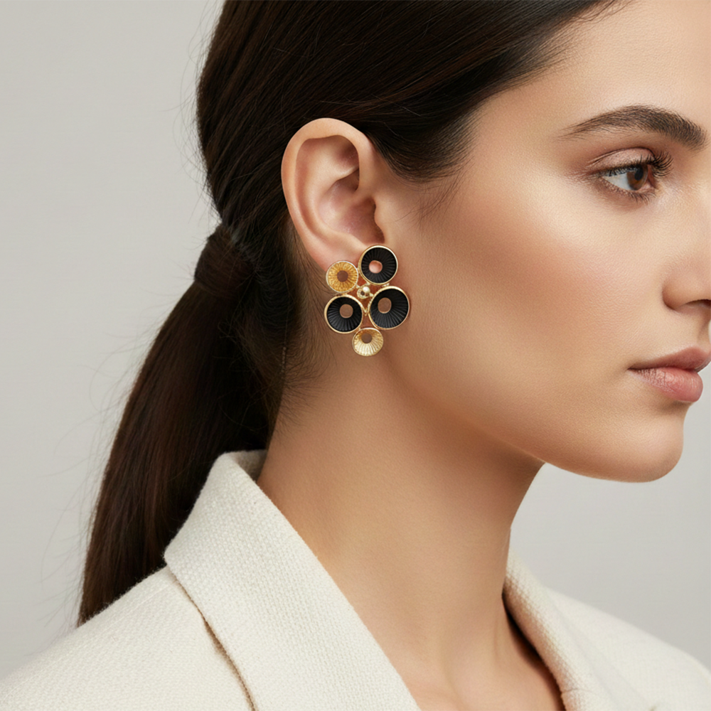 The99Jewel Minimal Black Enamel Gold Detail Anti Tarnish Earrings