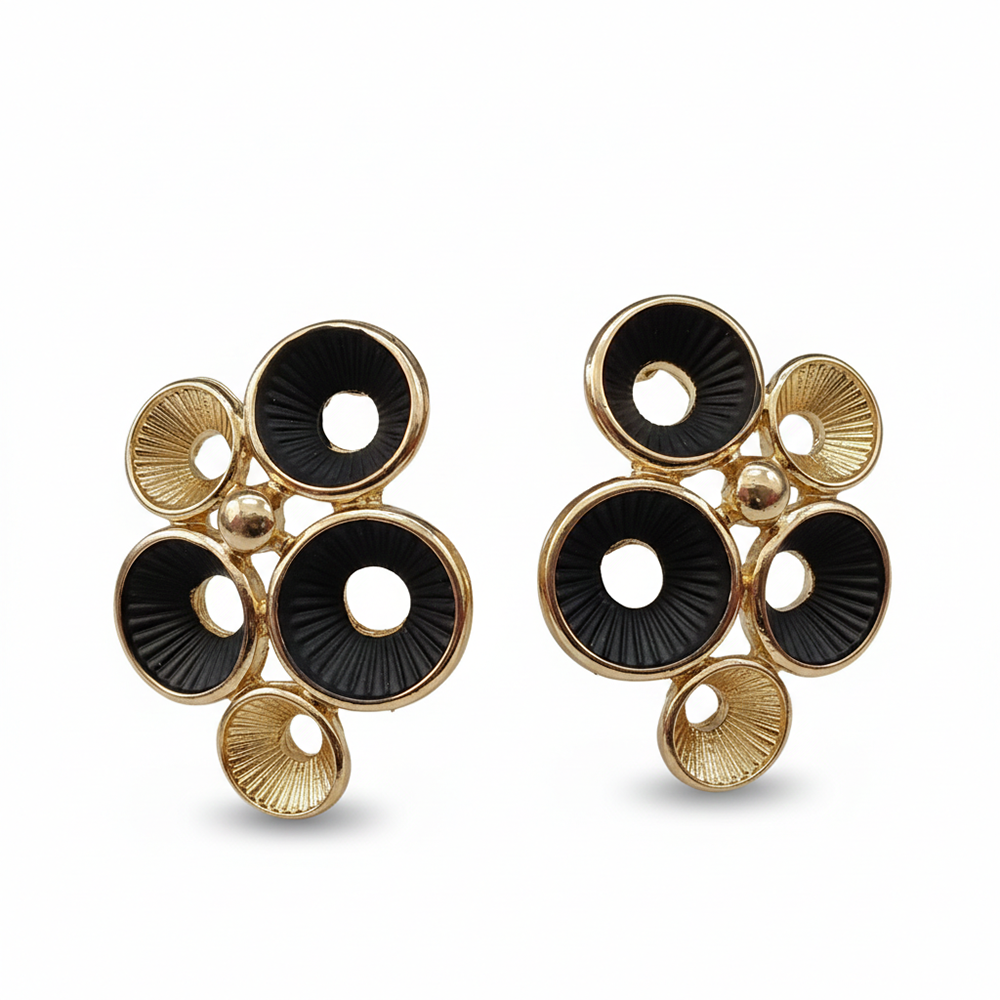 The99Jewel Minimal Black Enamel Gold Detail Anti Tarnish Earrings