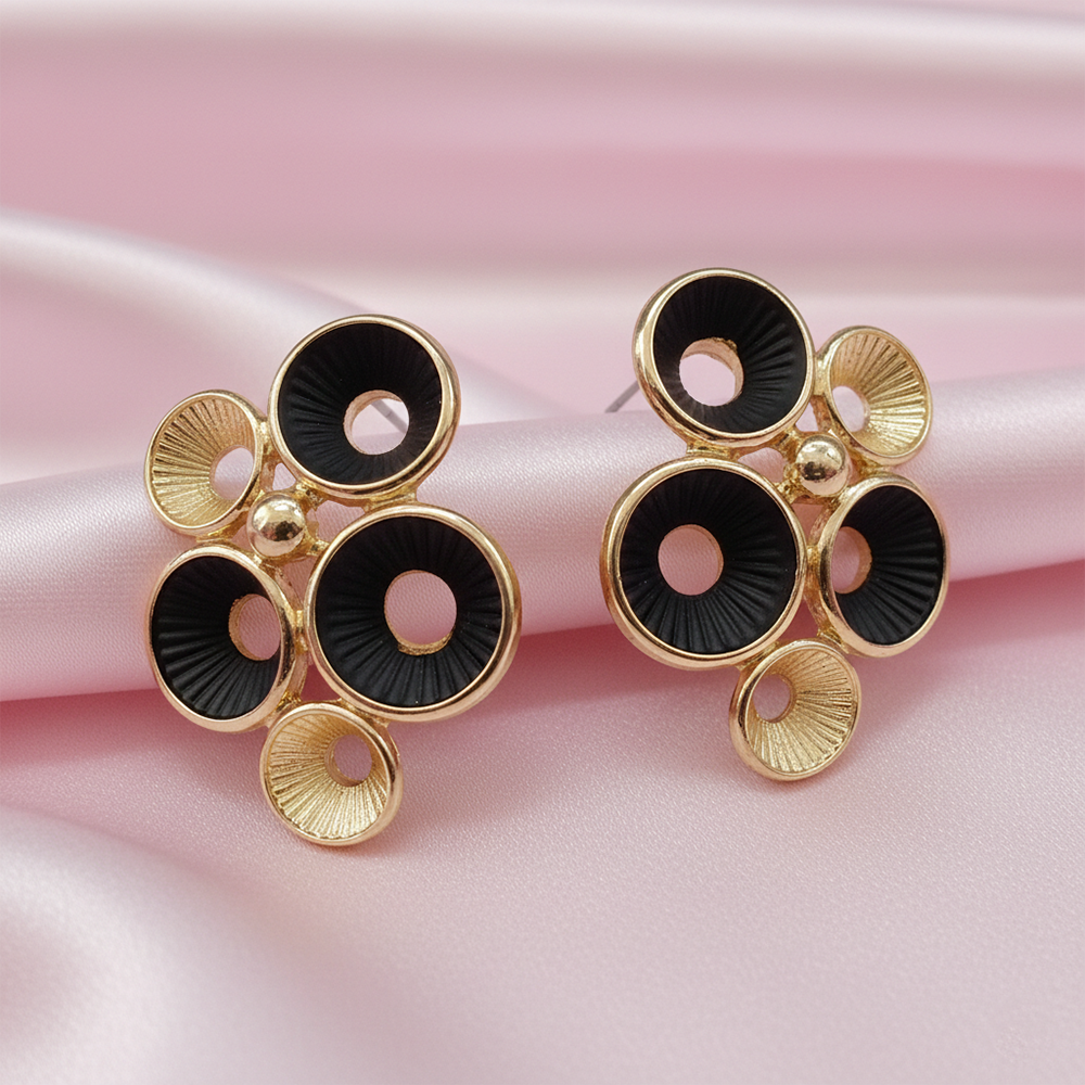 The99Jewel Minimal Black Enamel Gold Detail Anti Tarnish Earrings