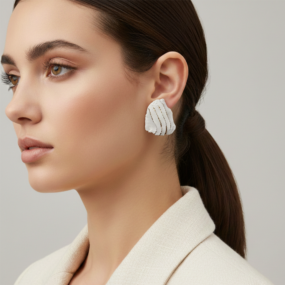 The99Jewel Artistic White Enamel Gold Stroke Anti Tarnish Stud Earrings