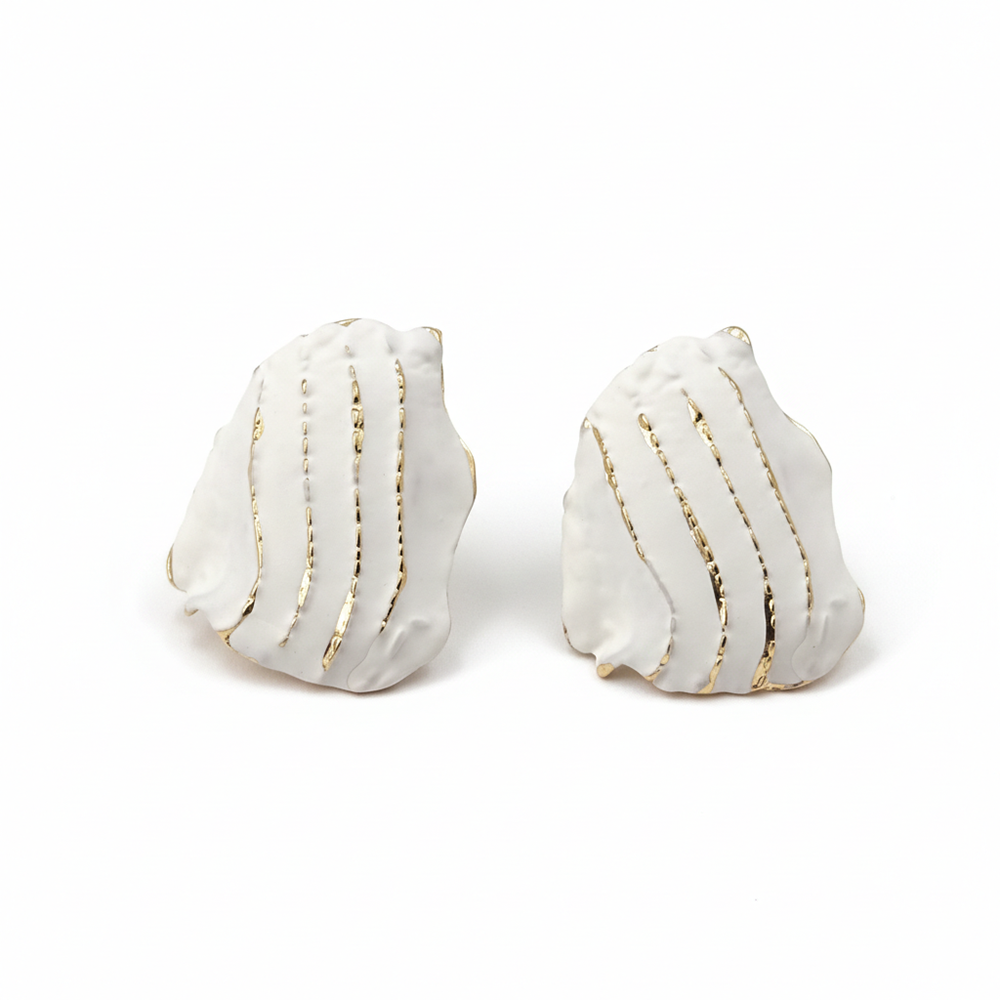 The99Jewel Artistic White Enamel Gold Stroke Anti Tarnish Stud Earrings