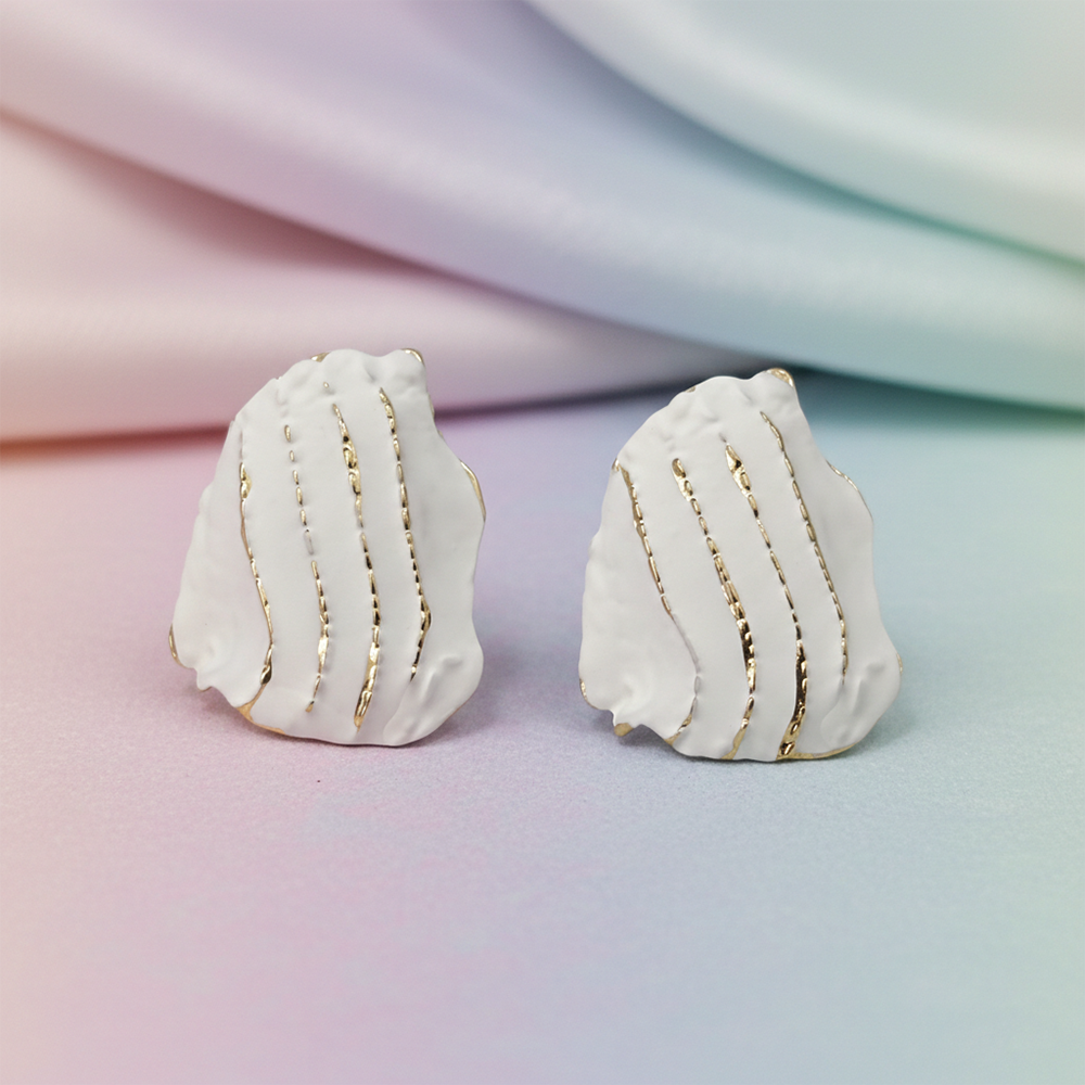 The99Jewel Artistic White Enamel Gold Stroke Anti Tarnish Stud Earrings