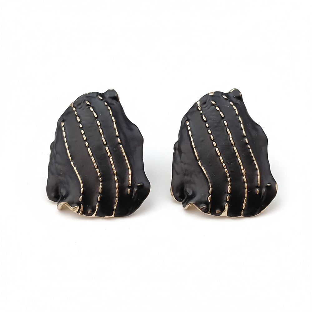 The99Jewel Artistic Black Enamel Gold Stroke Stud Anti Tarnish Earrings