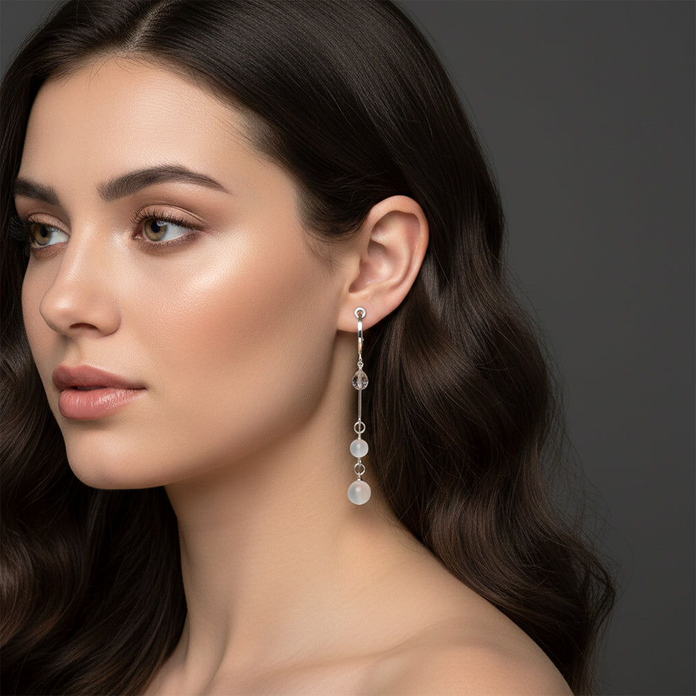 The99Jewel Modern Silver Long Drop Earrings for Women