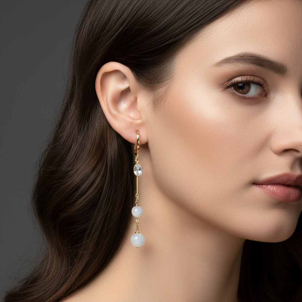 The99Jewel Gold Plated Crystal Stone & Beads Dangler Earrings