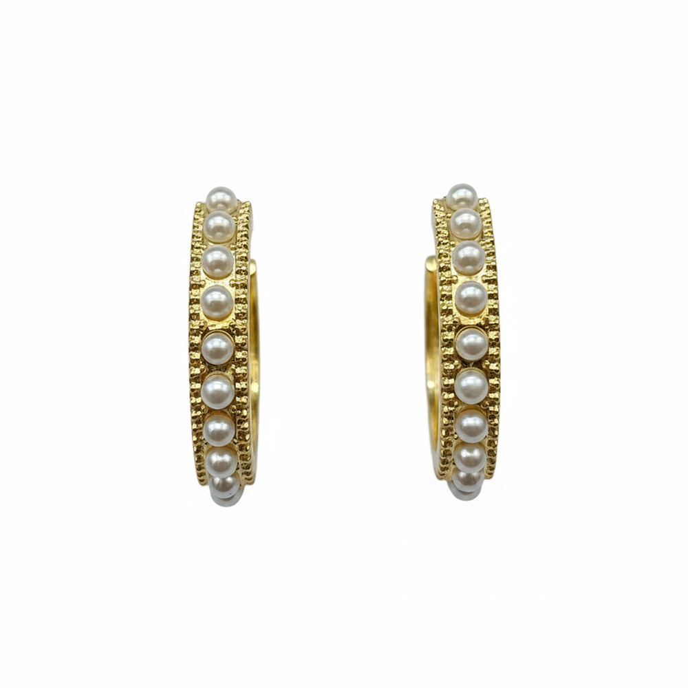The99Jewel Stylish Gold Hoop Erarings With White pearl