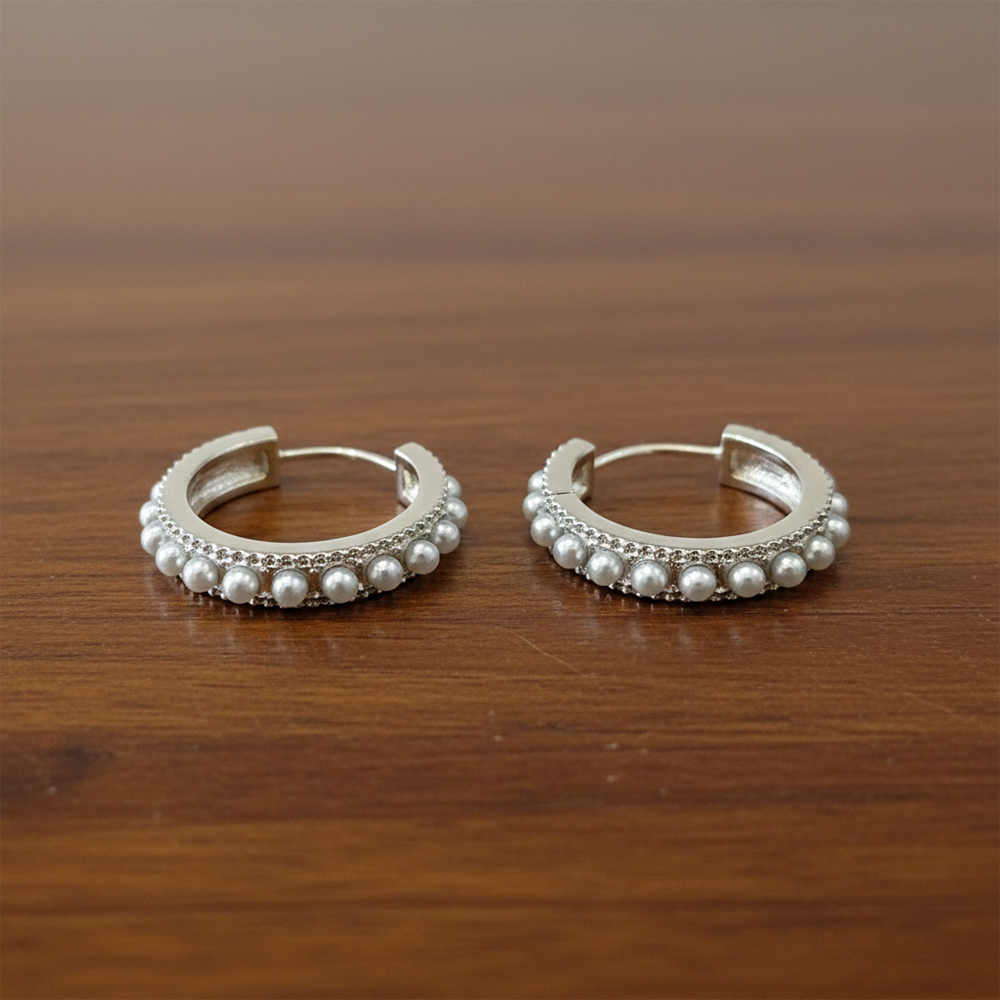 The99Jewel Stylish Silver Hoop Erarings With White pearl