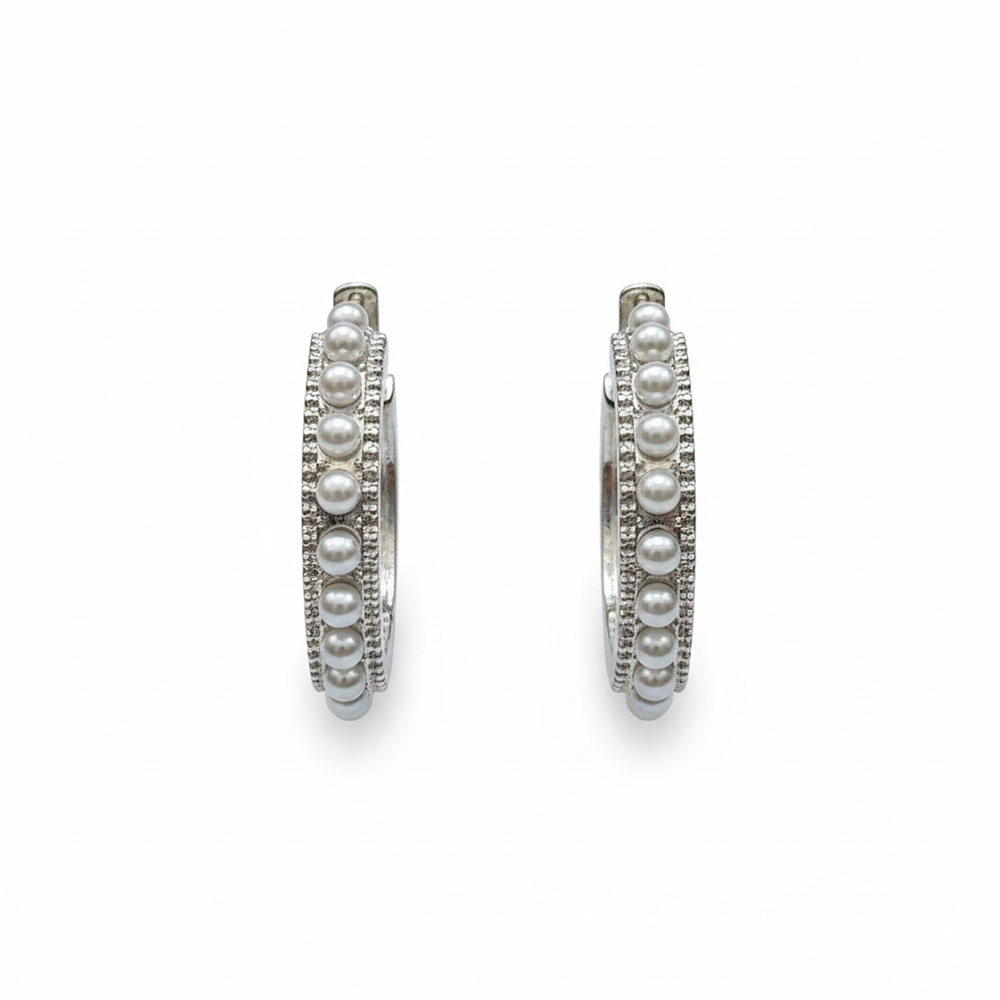 The99Jewel Stylish Silver Hoop Erarings With White pearl