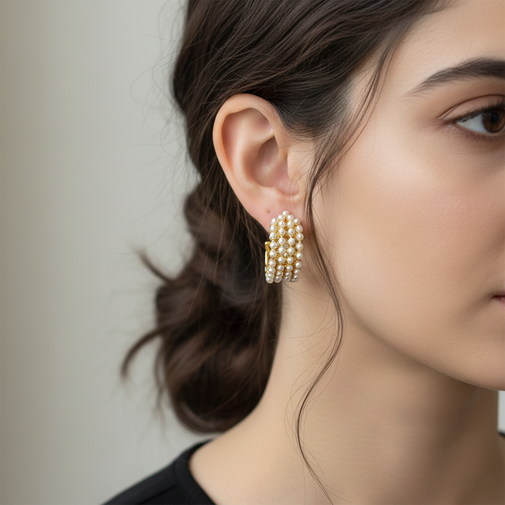 The99Jewel Stylish Pearl Studded Gold Hoop Earrings for Women