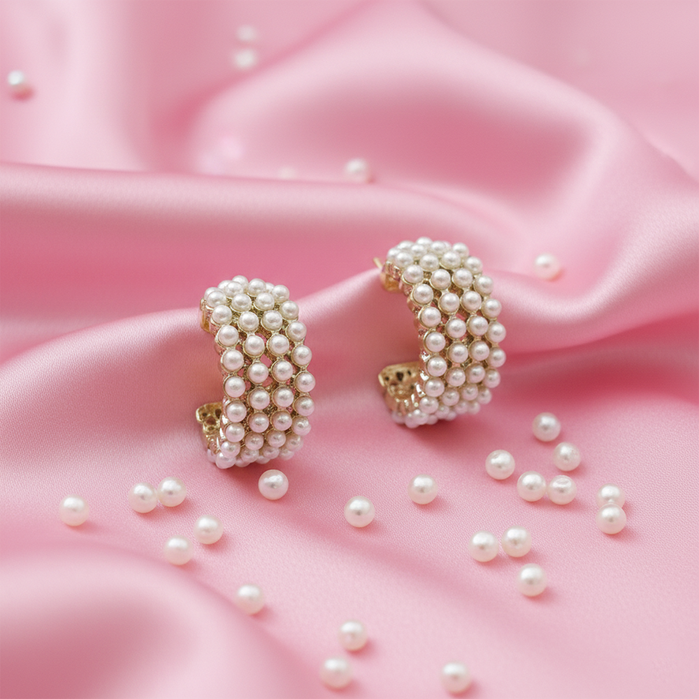 The99Jewel Stylish Pearl Studded Hoop Earrings for Women