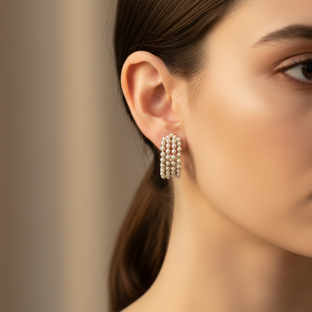 The99Jewel Stylish Pearl Studded Hoop Earrings for Women
