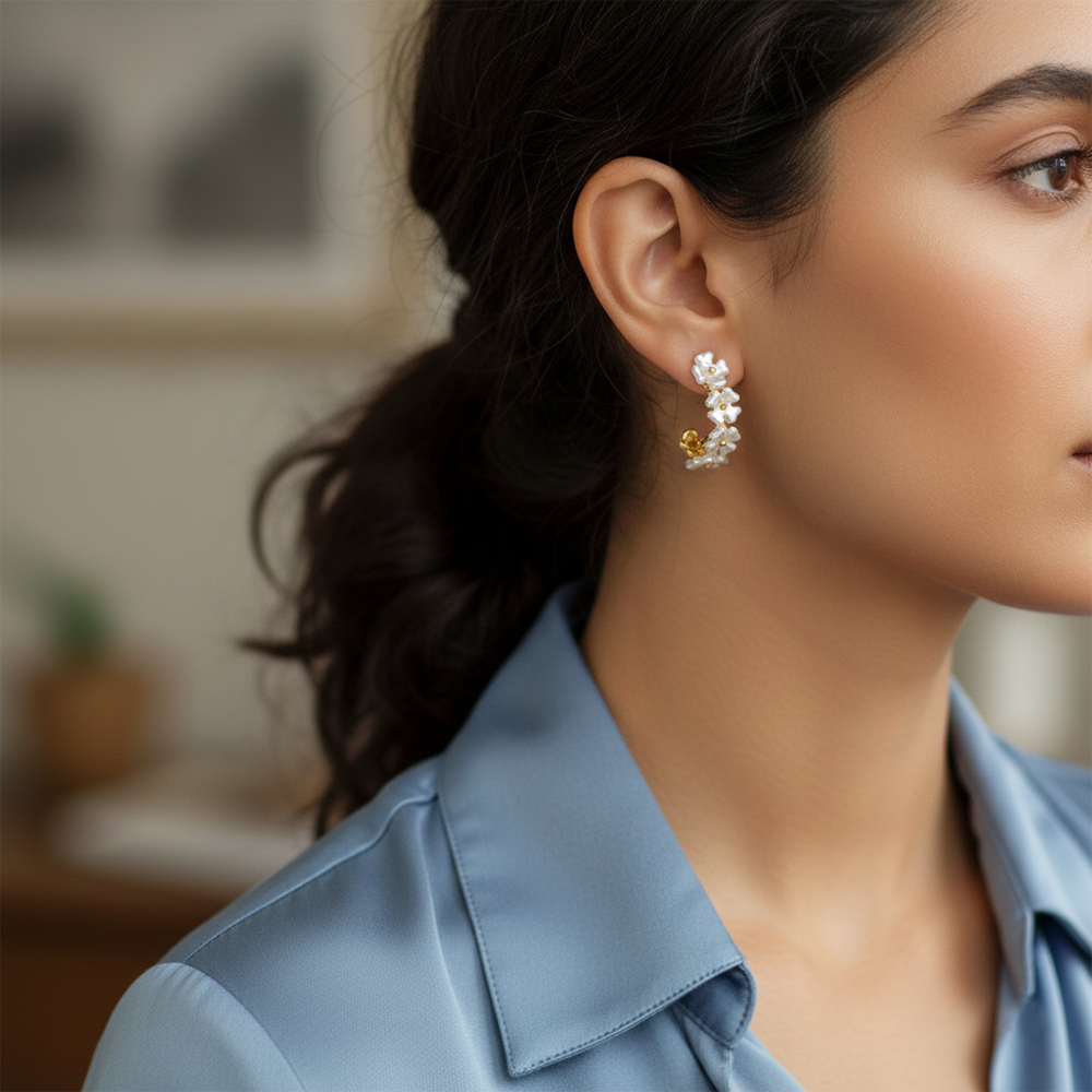 The99Jewel Trendy Floral Pearl Hoop Earrings for Women