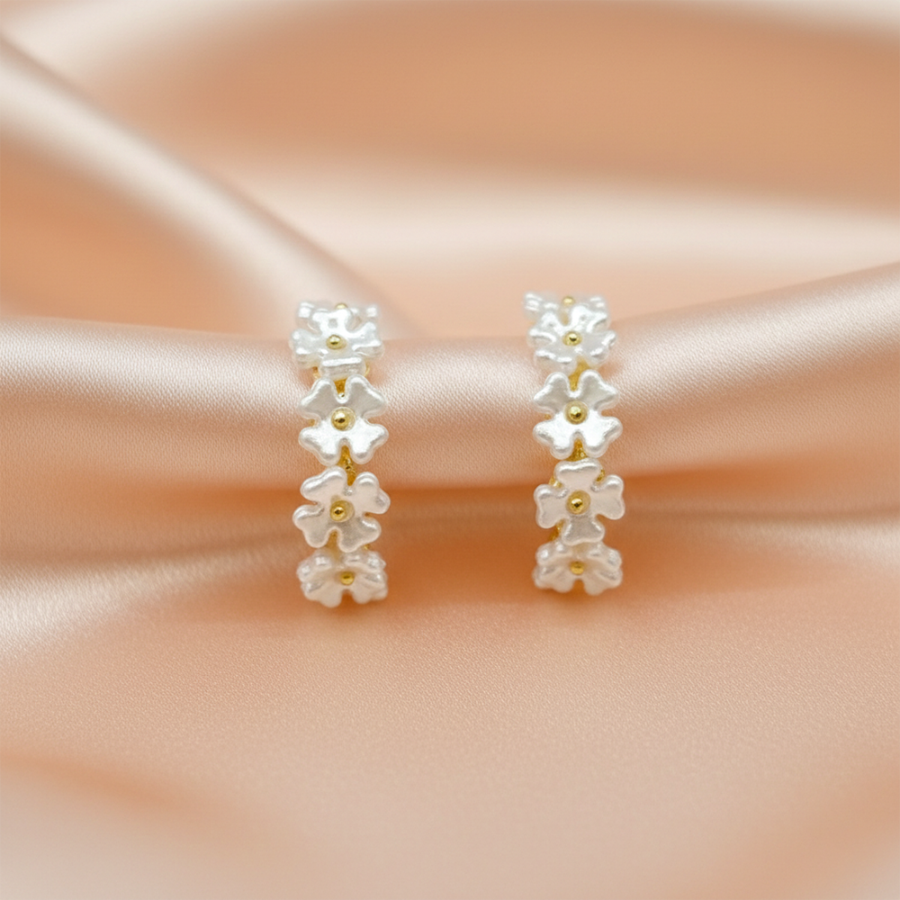 The99Jewel Trendy Floral Pearl Hoop Earrings for Women
