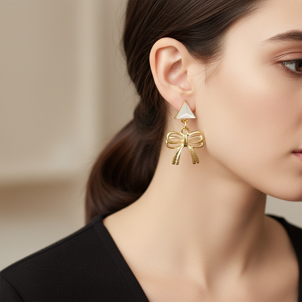 The99Jewel Aesthetic Bow Drop Earrings with Polished Finish
