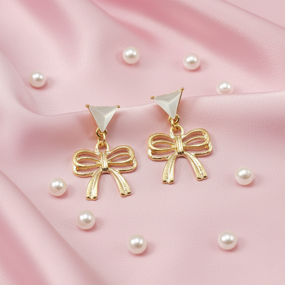 The99Jewel Aesthetic Bow Drop Earrings with Polished Finish
