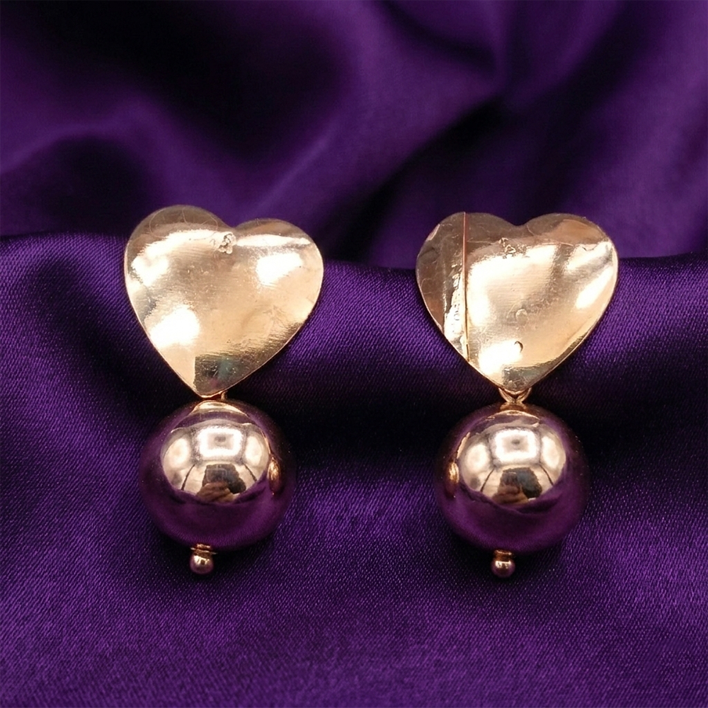 The99Jewel Golden Heart Stud Earrings with Pearl Drop