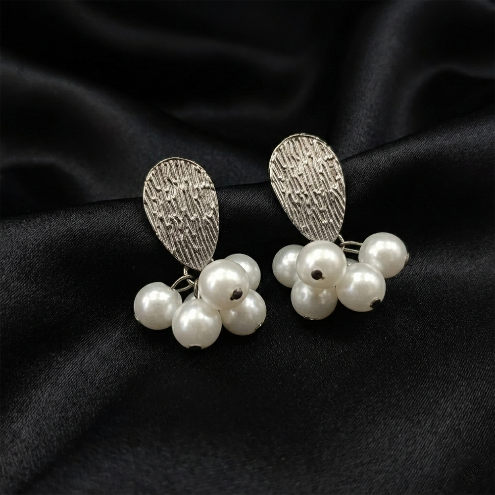 The99Jewel Silver Textured Stud Earrings with Pearl Cluster Drops