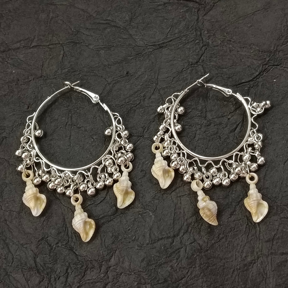 The99Jewel Silver Plated Hoop Shell Design Earrings