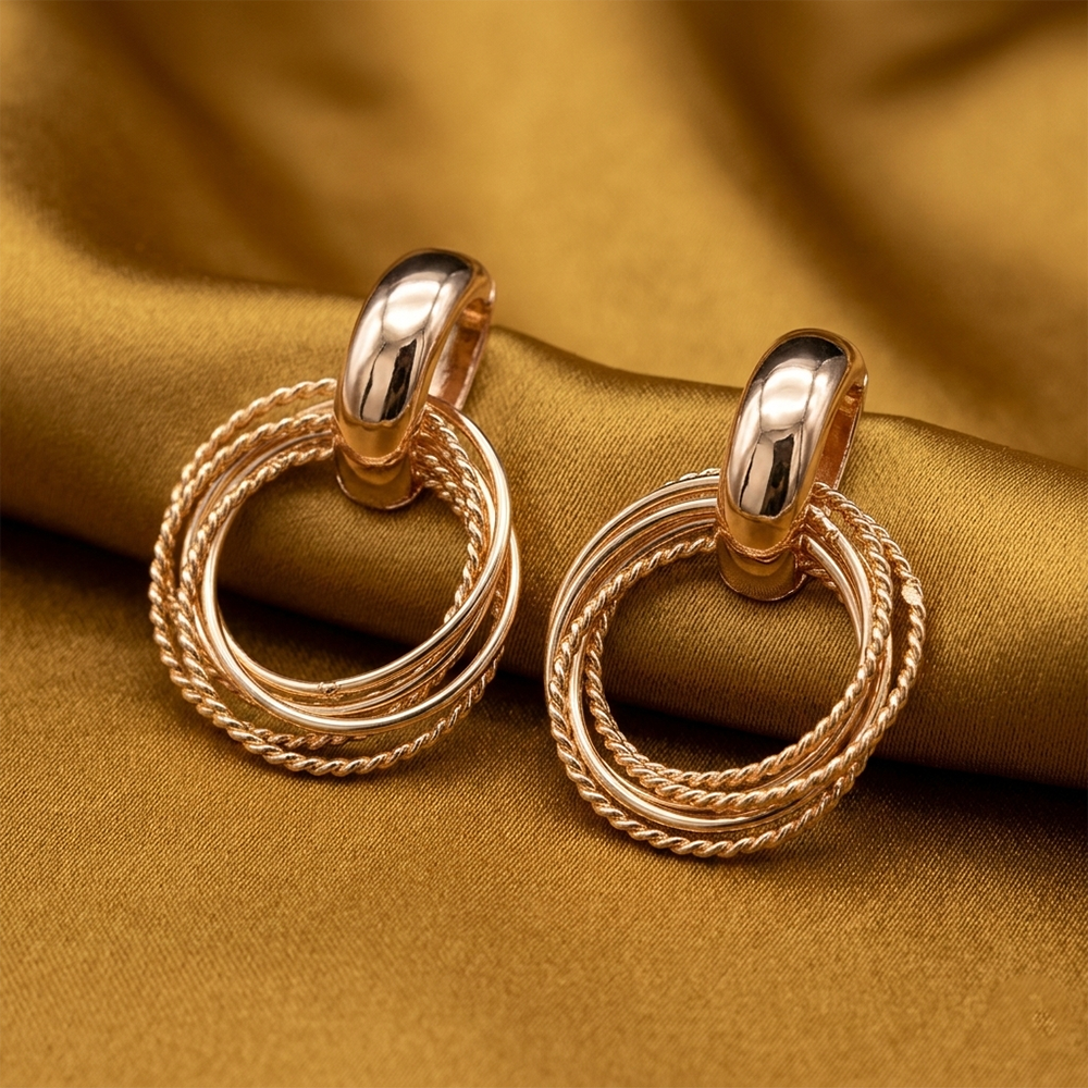 The99Jewel Rose Gold Multi-Layer Hoop Drop Earrings