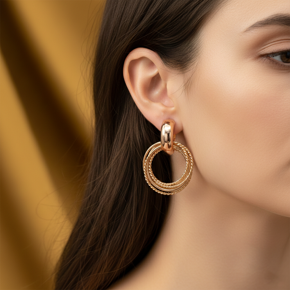 The99Jewel Rose Gold Multi-Layer Hoop Drop Earrings