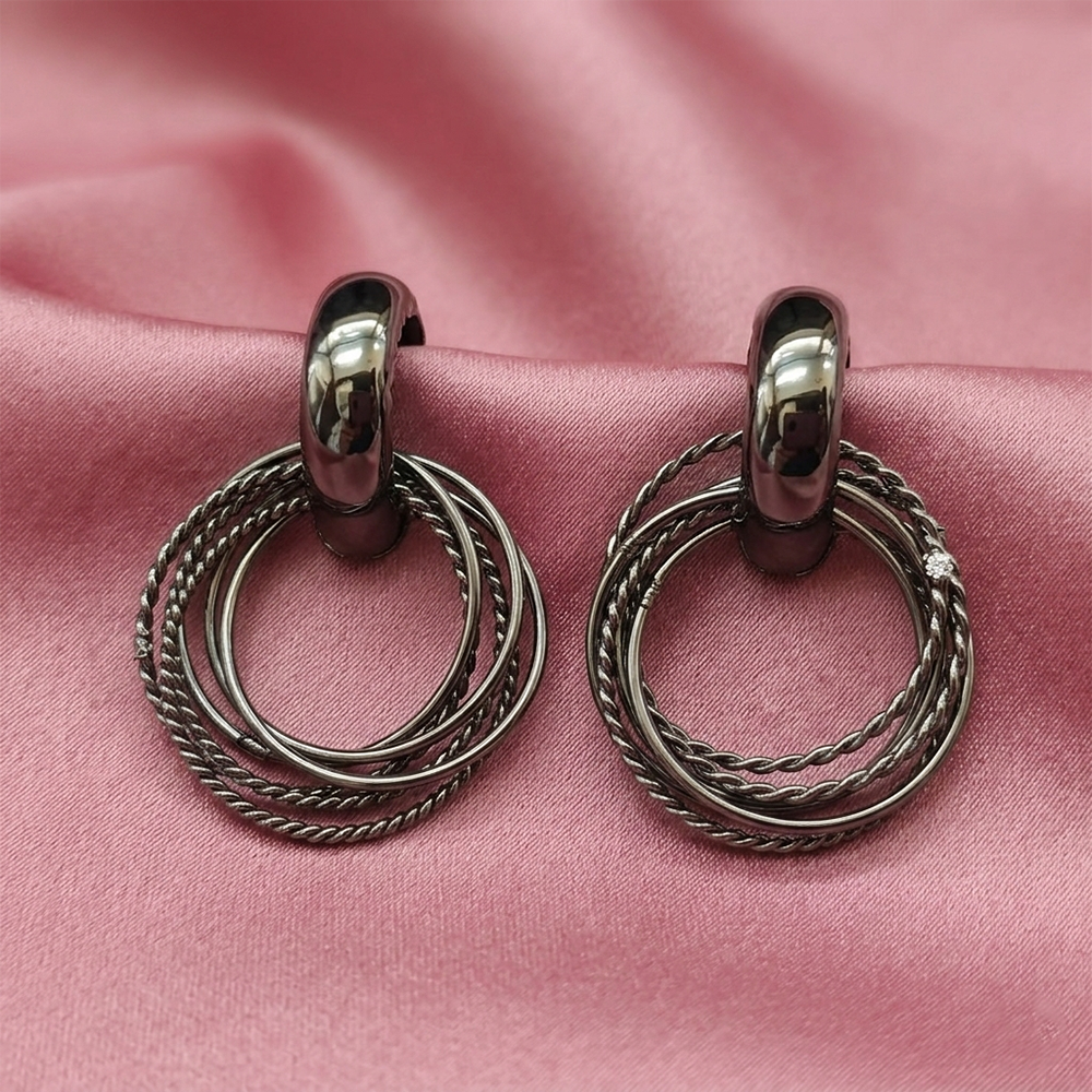 The99Jewel Black Multi-Layer Hoop Drop Earrings