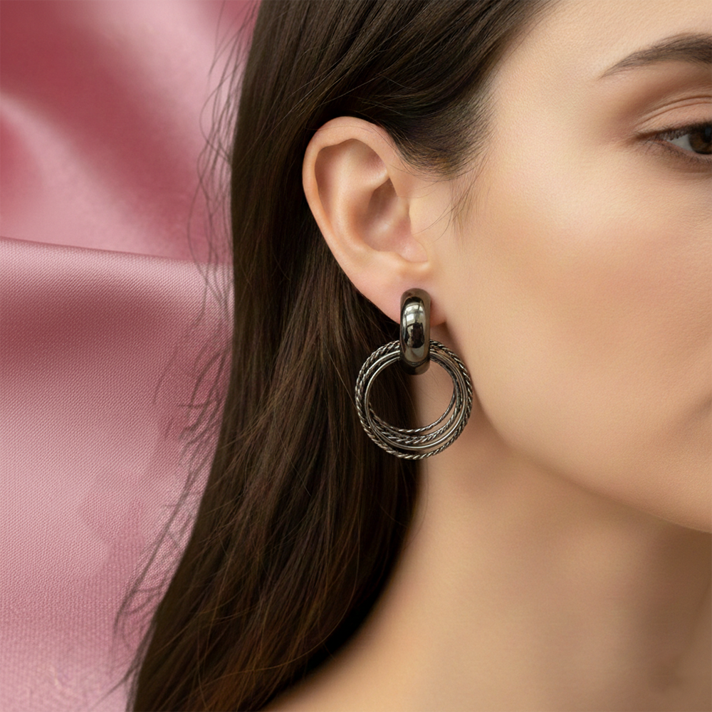 The99Jewel Black Multi-Layer Hoop Drop Earrings