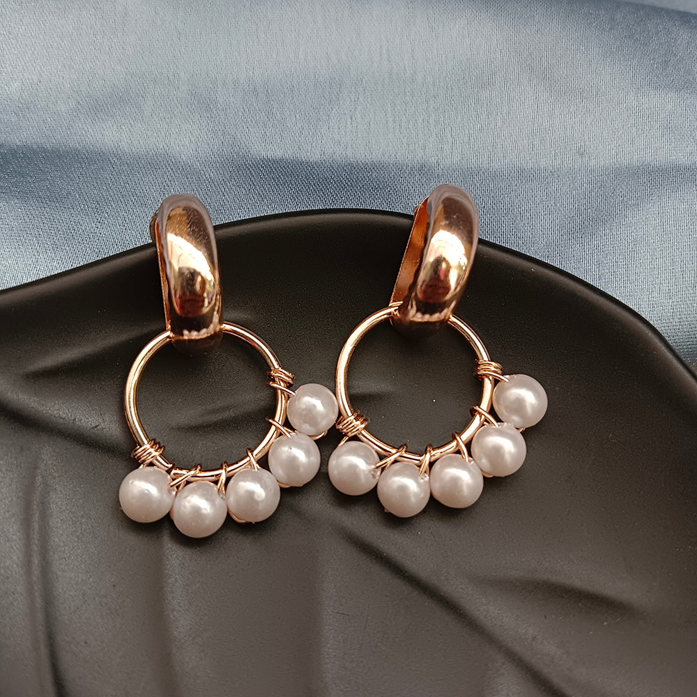 The99Jewel Stylish Gold Plated Pearl Hoop Dangle Earrings