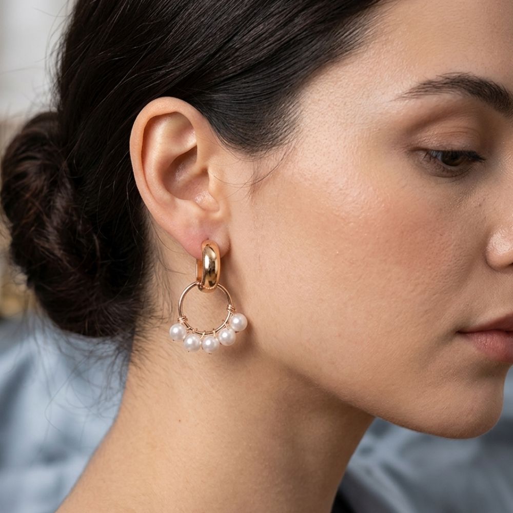 The99Jewel Stylish Gold Plated Pearl Hoop Dangle Earrings