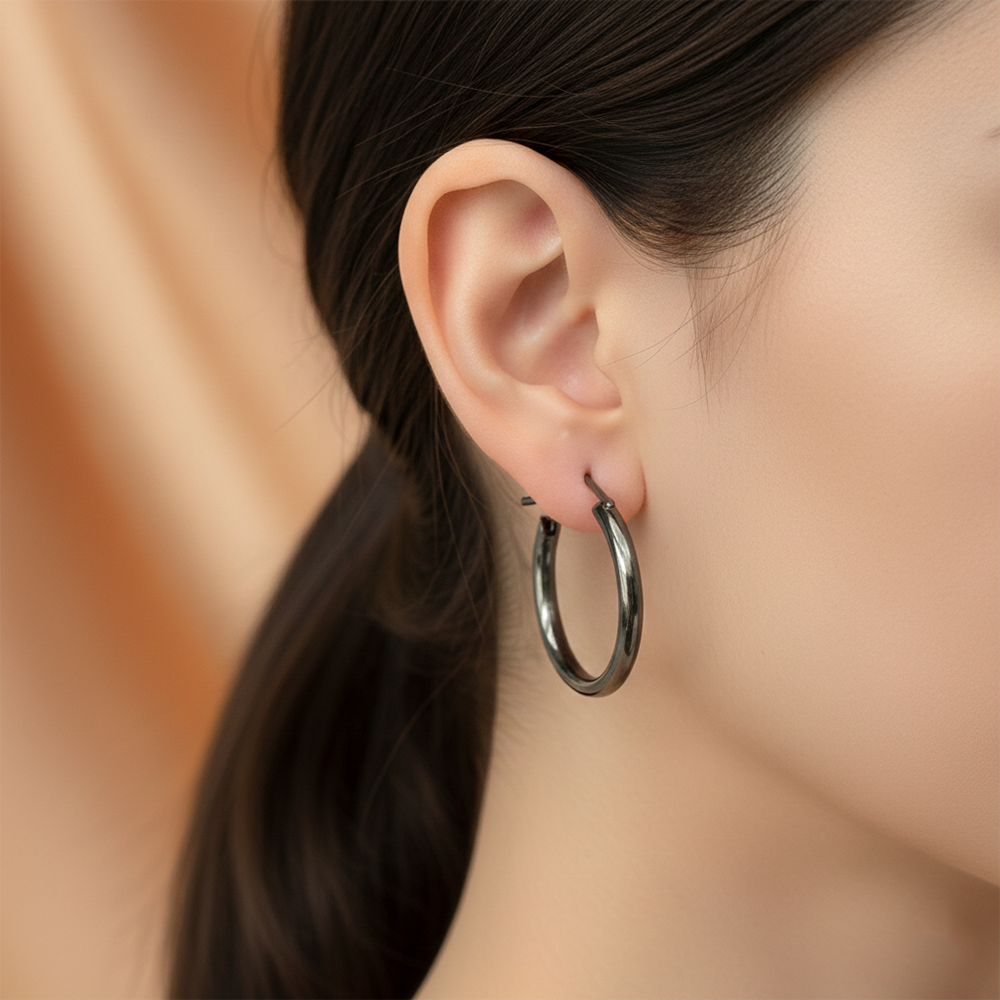 The99Jewel Classic Black Finish Hoop Earrings