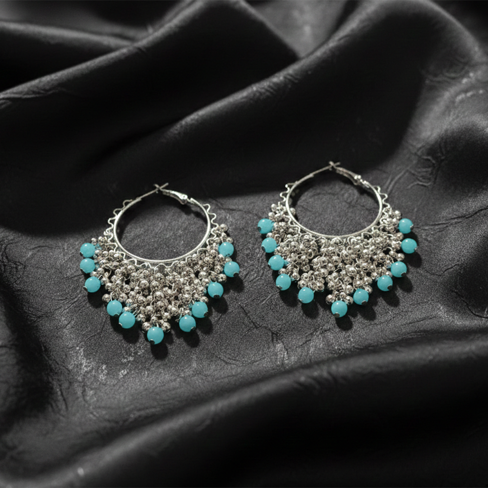 The99Jewel Bloom Silver Dangler Earrings With Blue Pearl