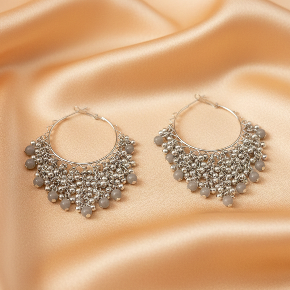 The99Jewel Bloom Silver Dangler Earrings With Grey Pearl