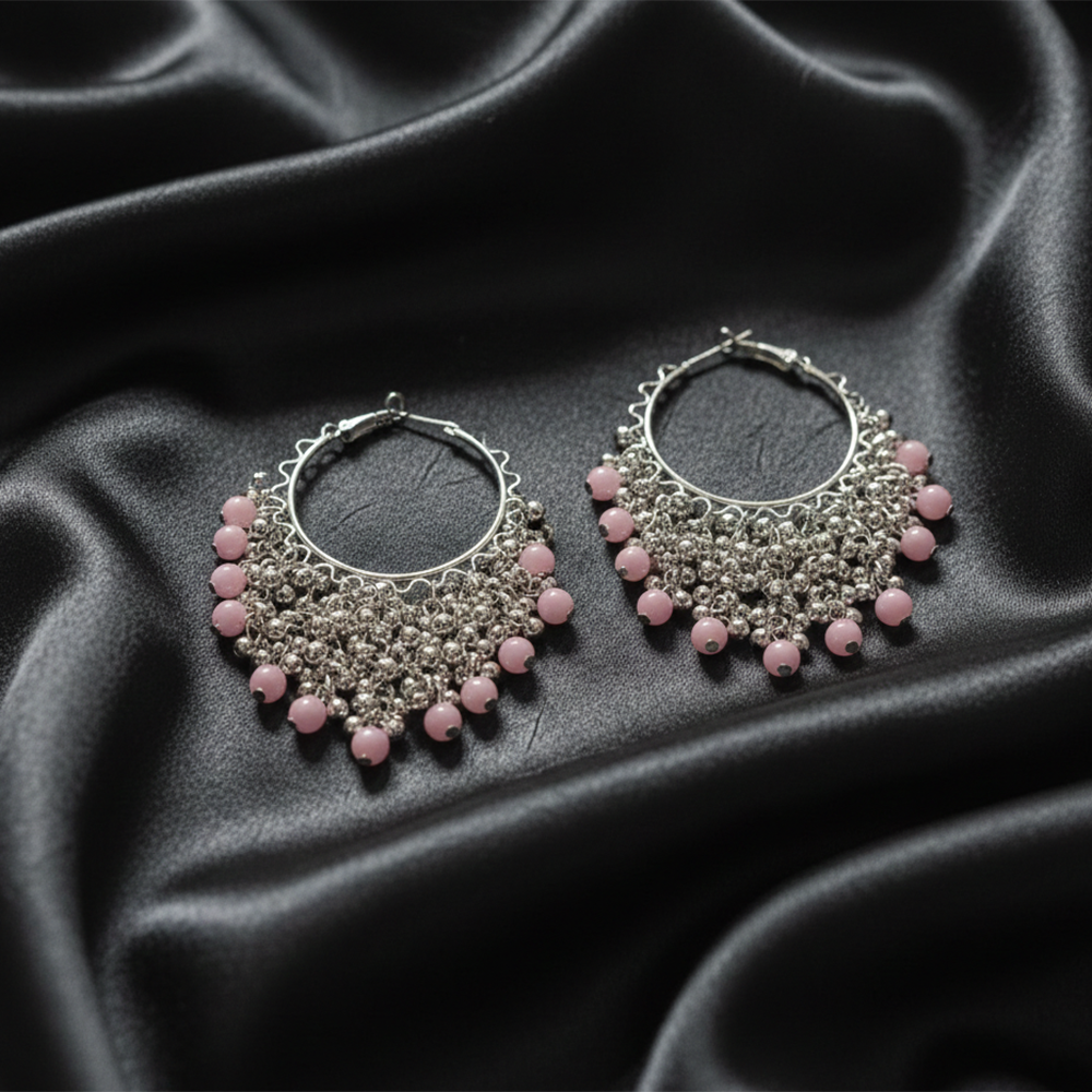 The99Jewel Bloom Silver Dangler Earrings With Pink Pearl